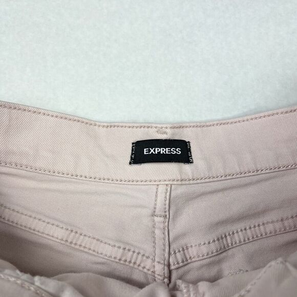 Express Womens Shortie High Rise Denim Shorts Pink Hyper Stretch Frayed Size 12 - Picture 4 of 12